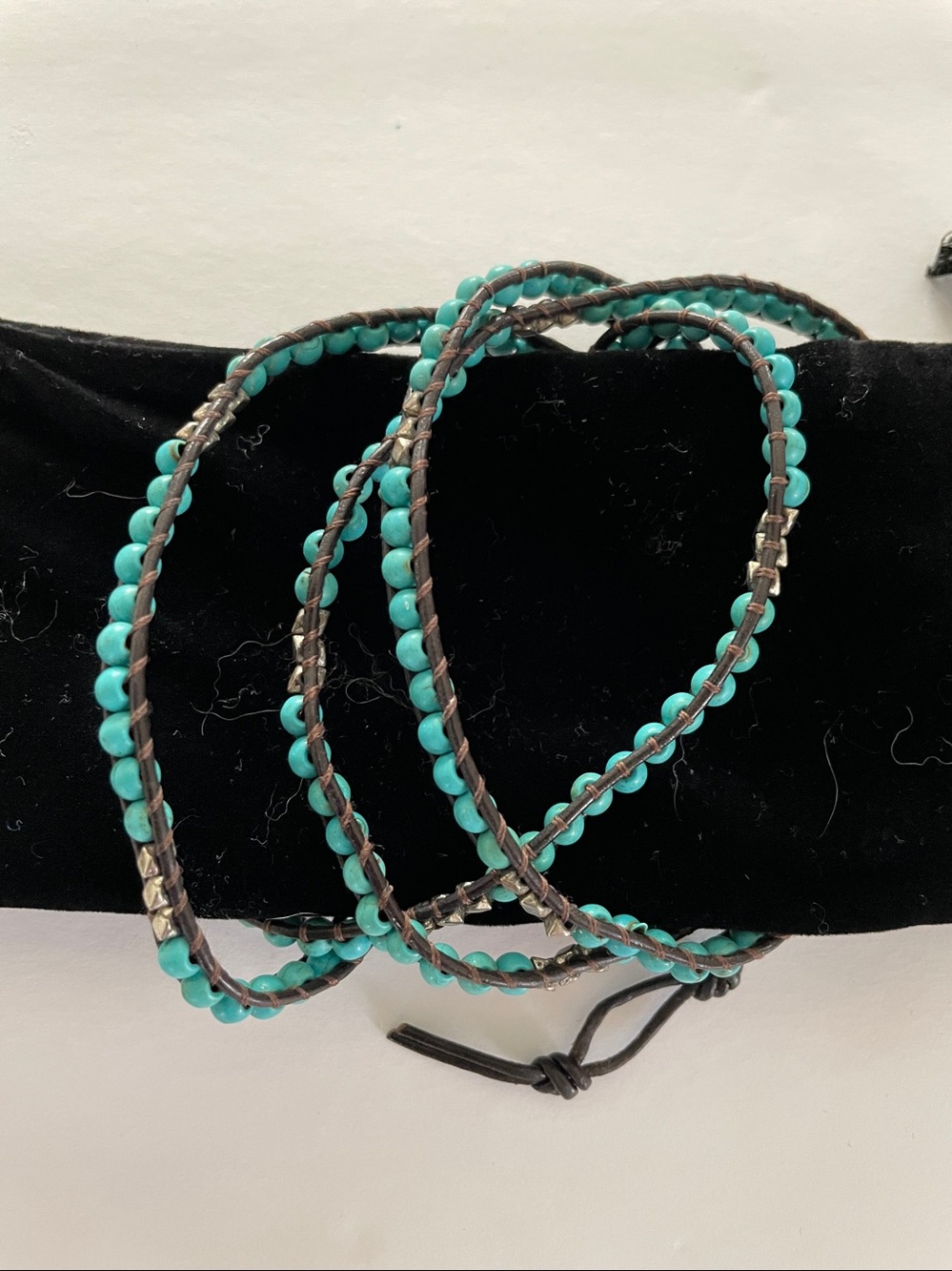 NAKIMI Wrap Beaded Turquoise Bracelet Sz 36”Adjustable